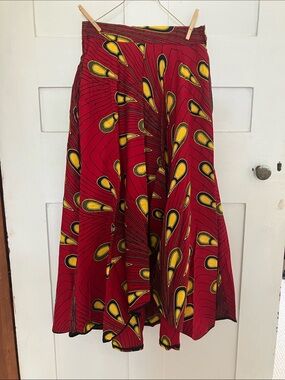 Red African Print hi-low Skirt